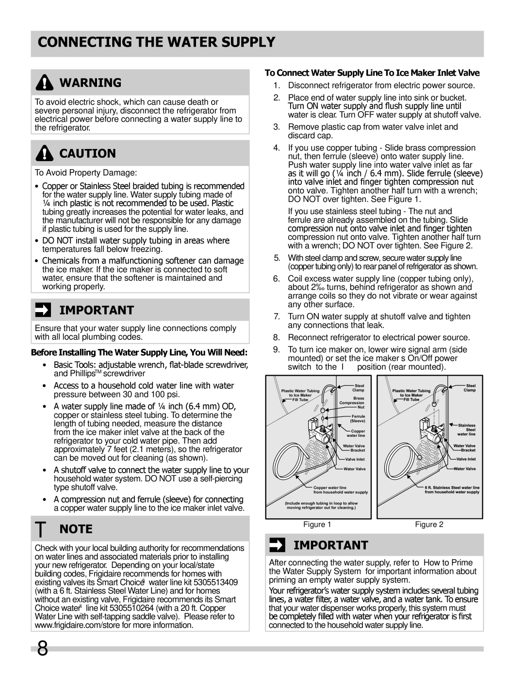 Frigidaire FFTR1817LW, FFHT1817LB manual Connecting the Water Supply, Before Installing The Water Supply Line, You Will Need 