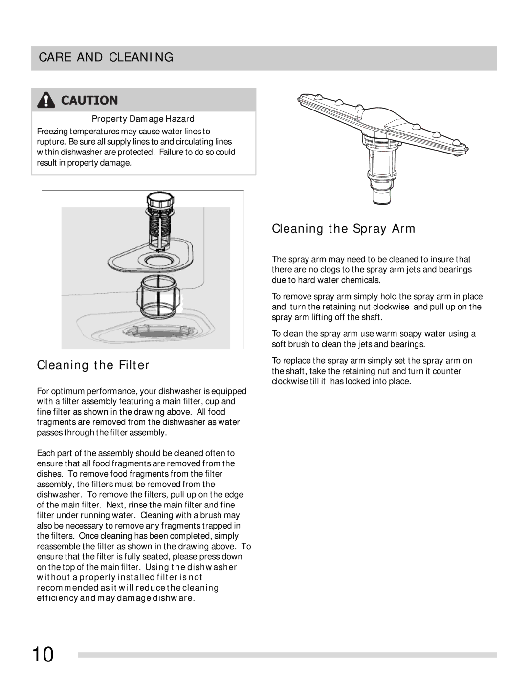 Frigidaire FFBD1821MB, FFPD1821MW, FFPD1821MB, FFBD1821MW, 675000612098 Cleaning the Filter, Cleaning the Spray Arm 