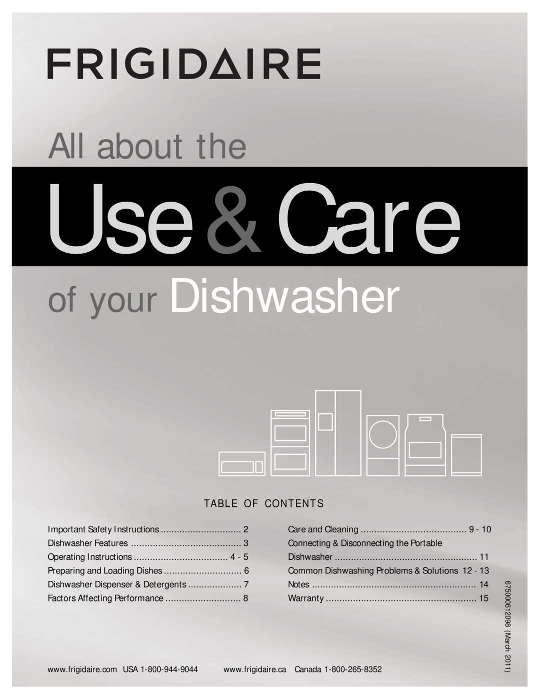 Frigidaire FFPD1821MB important safety instructions Use&Care, of your Dishwasher, All about the, Dishwasher Features 