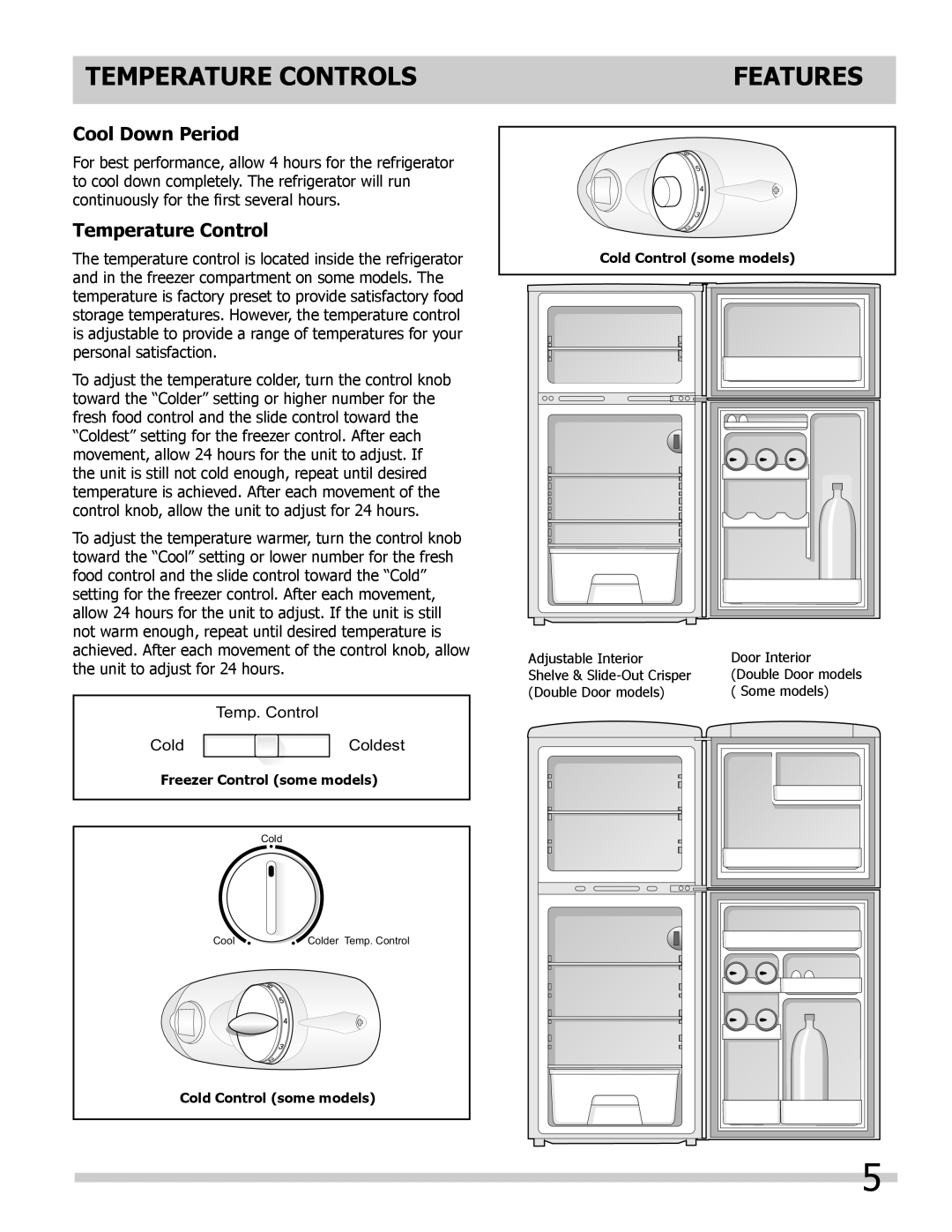 Frigidaire FFPH44M4LB, FFPH25M4LB, FFPH31M6LM, FFPH44M4LM, 241607805 Temperature Controls, Features, Cool Down Period 