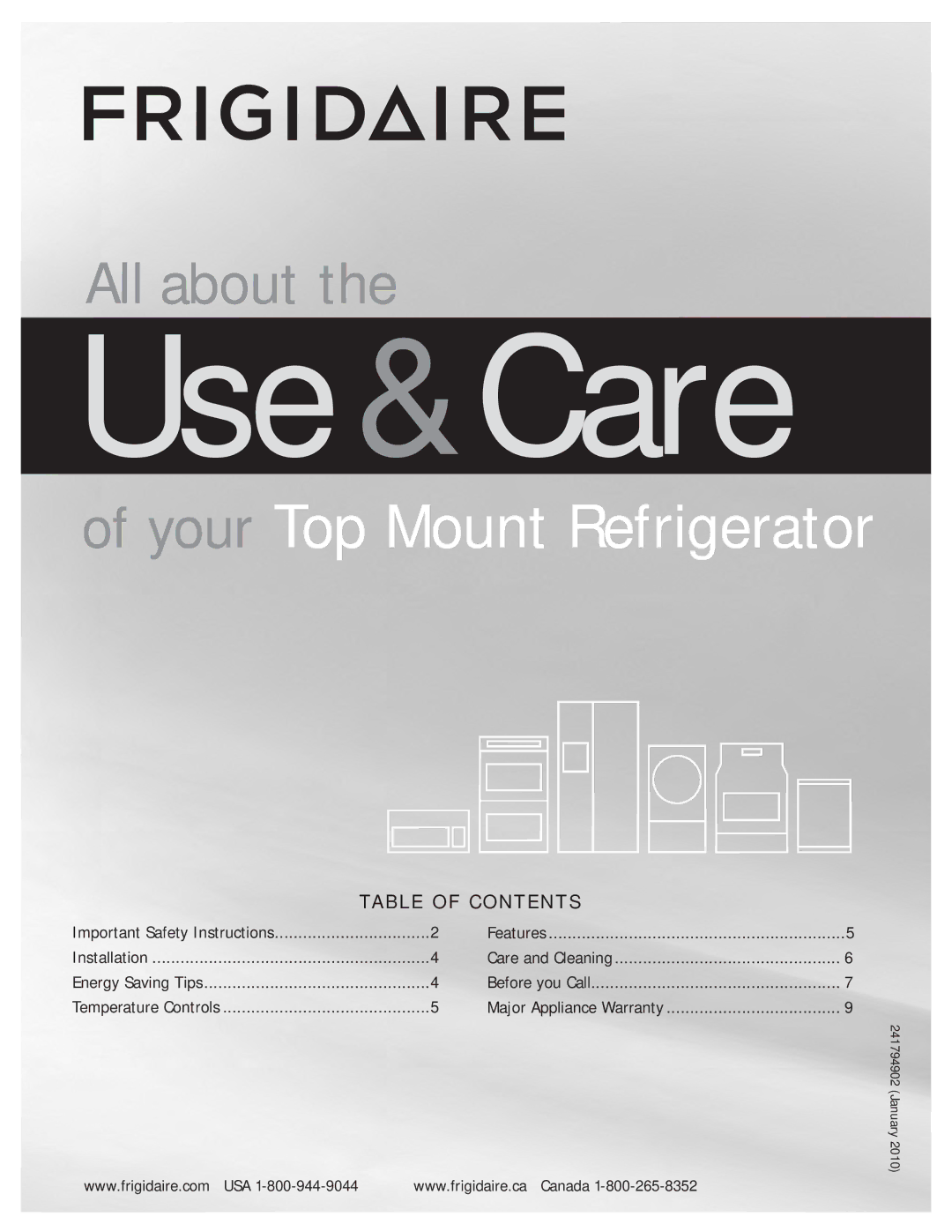 Frigidaire FFPT12F3MB, FFPT12F3MW, FFPT12F3MM, FFPT10F3MW, FFPT10F3MB, FFPT10F3MM important safety instructions Use &Care 