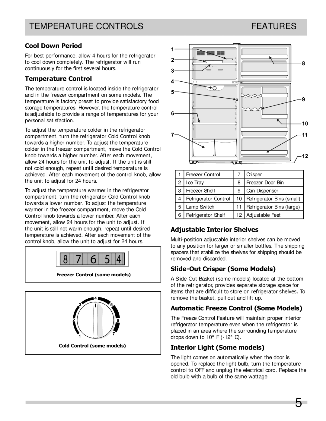 Frigidaire FFPT10F3MM Cool Down Period, Temperature Control, Adjustable Interior Shelves, Slide-Out Crisper Some Models 