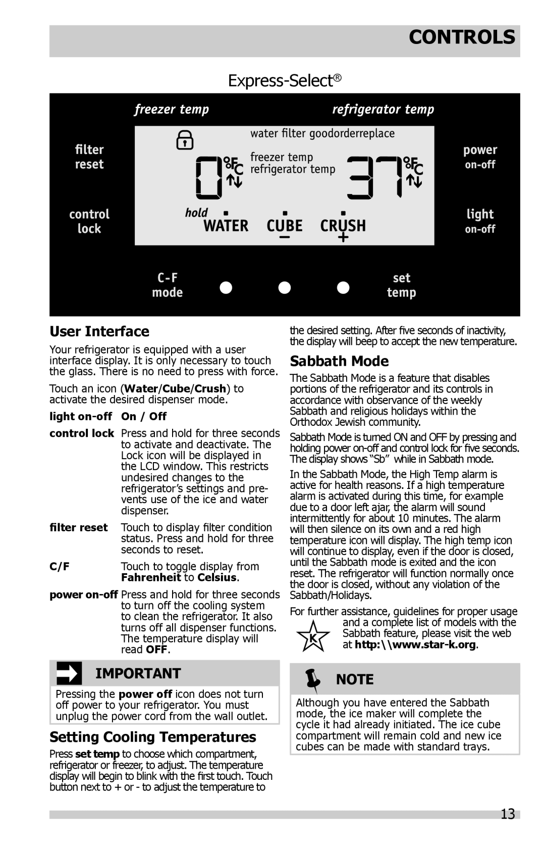 Frigidaire FFSC2323LP, FFSC2323LS, FFSC2323LE important safety instructions Filter reset, Fahrenheit to Celsius 