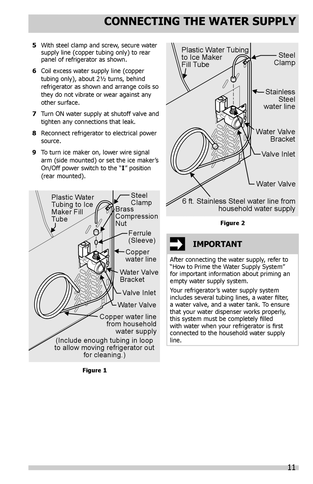 Frigidaire FFSS2614QP important safety instructions Plastic Water Steel Tubing to Ice Clamp Maker Fill Brass 