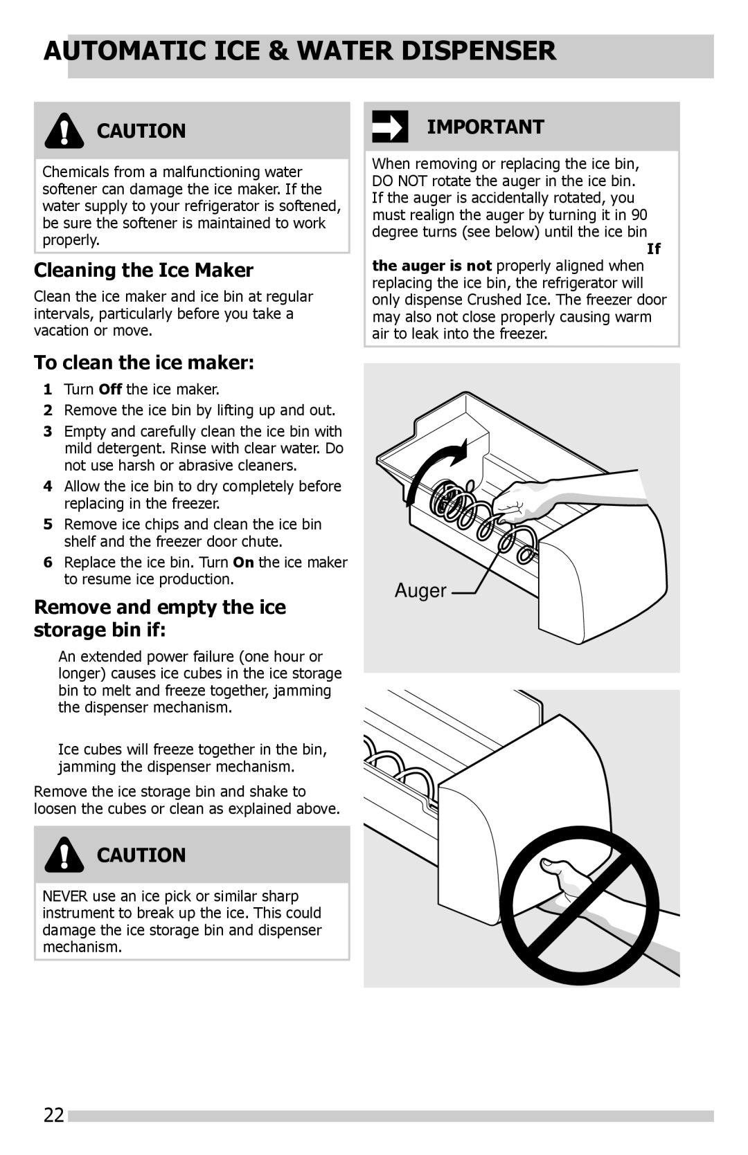 Frigidaire FFSS2614QP Cleaning the Ice Maker, To clean the ice maker, Remove and empty the ice, Storage bin if 