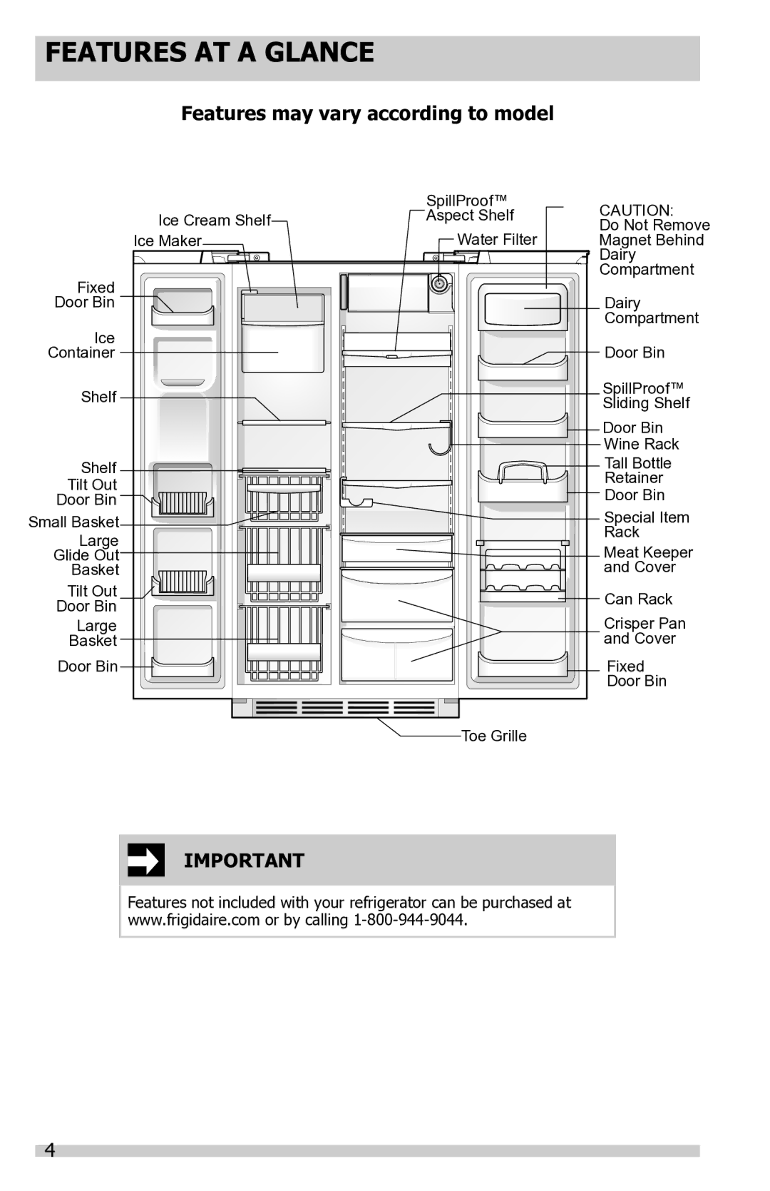 Frigidaire FFSS2614QS, FFSS2614QE, FFHS2622MS3 manual Features AT a Glance, Features may vary according to model 