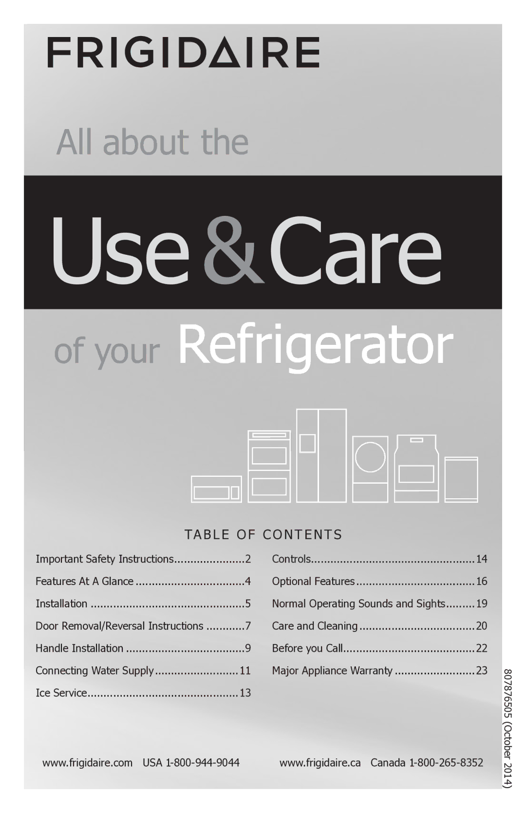 Frigidaire FFTR1821QB, FFTR1821QS, FFTR1821QW important safety instructions Use &Care 