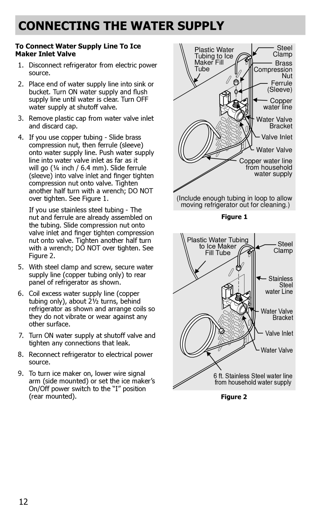 Frigidaire FFTR1821QS, FFTR1821QB, FFTR1821QW To Connect Water Supply Line To Ice Maker Inlet Valve 