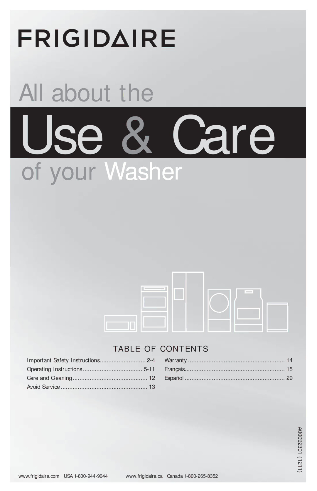 Frigidaire FFTW1001PW important safety instructions Use & Care 