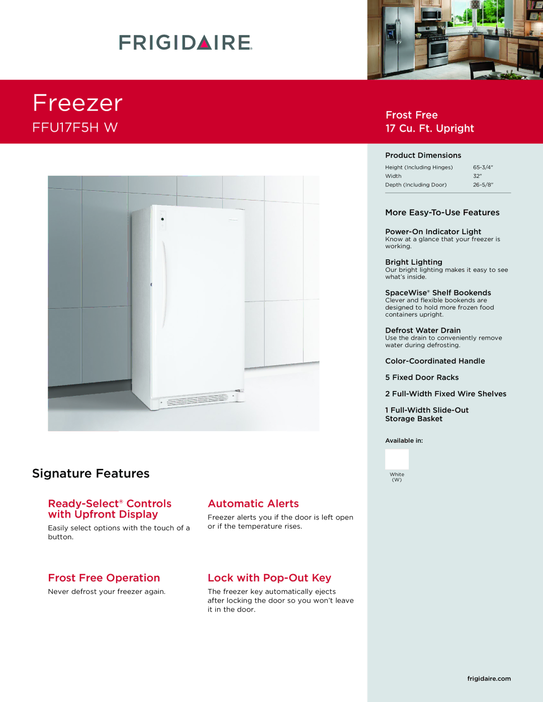 Frigidaire FFU17F5HW dimensions Know at a glance that your freezer is working, Available, Frigidaire.com 