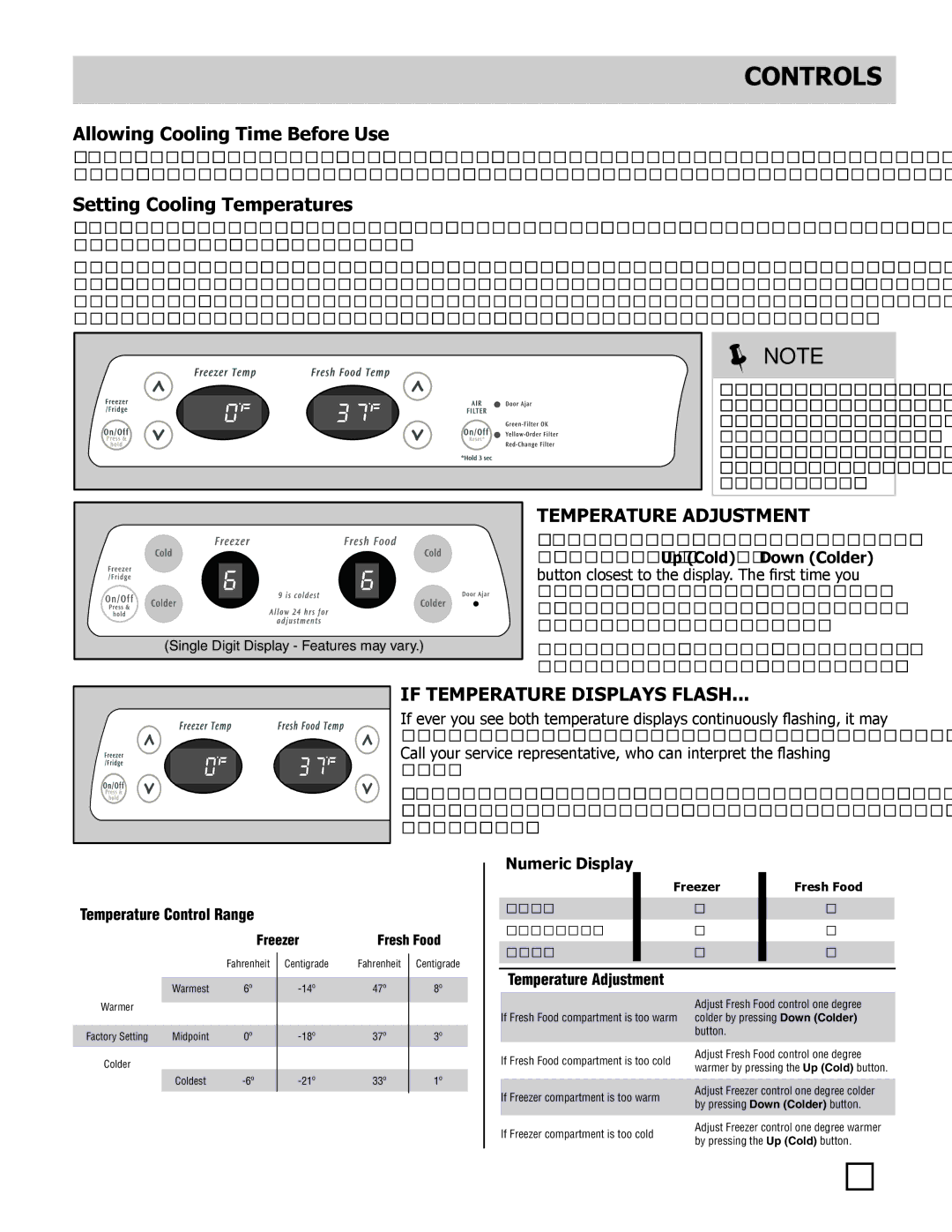 Frigidaire FFUS2613LE, FFUS2613LM manual Allowing Cooling Time Before Use, Setting Cooling Temperatures, Numeric Display 