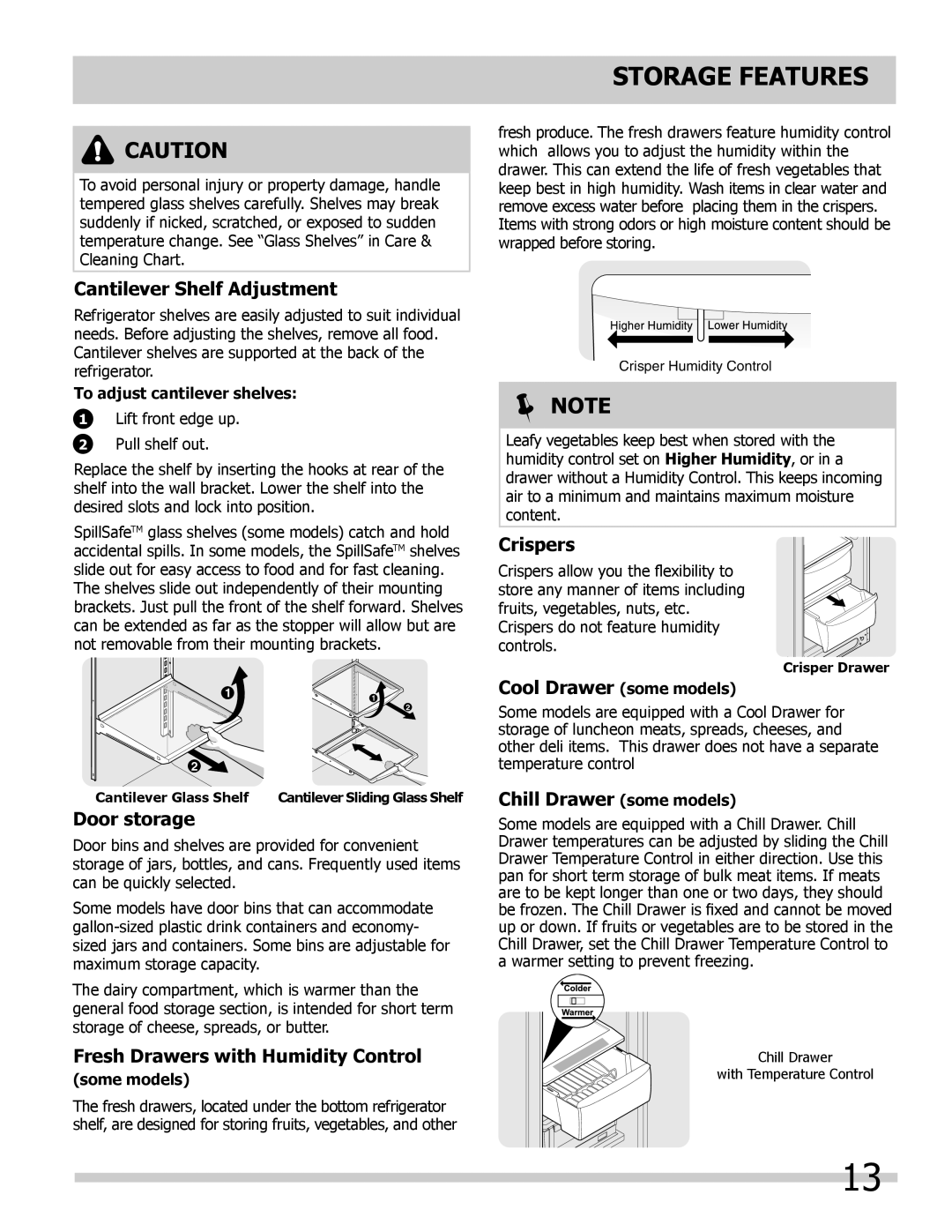 Frigidaire FFHS2322MQ, FFUS2613LM, FFUS2613LE, FFUS2613LP, FFHS2322MM manual Storage Features 