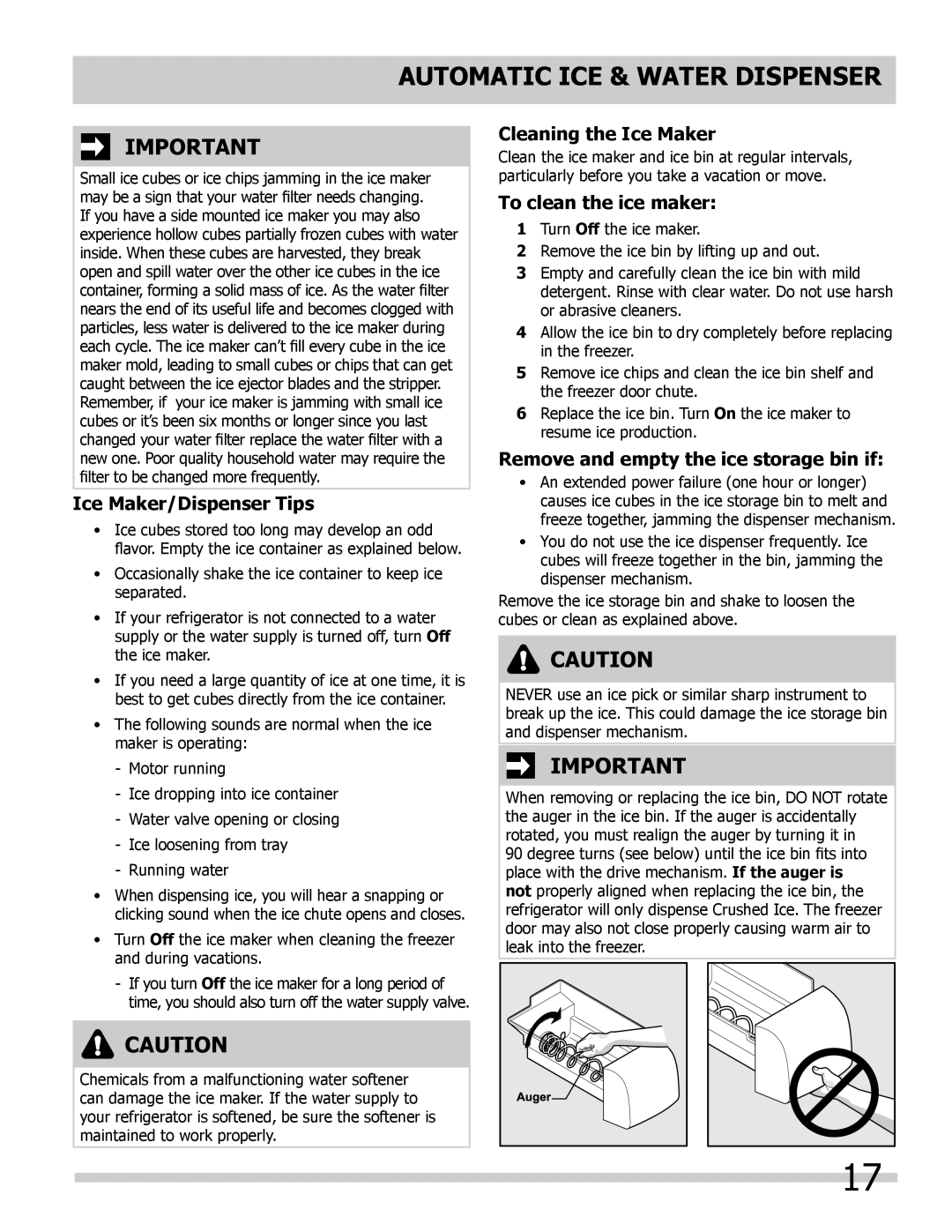 Frigidaire FFUS2613LP, FFUS2613LM, FFUS2613LE manual Ice Maker/Dispenser Tips, Cleaning the Ice Maker, To clean the ice maker 