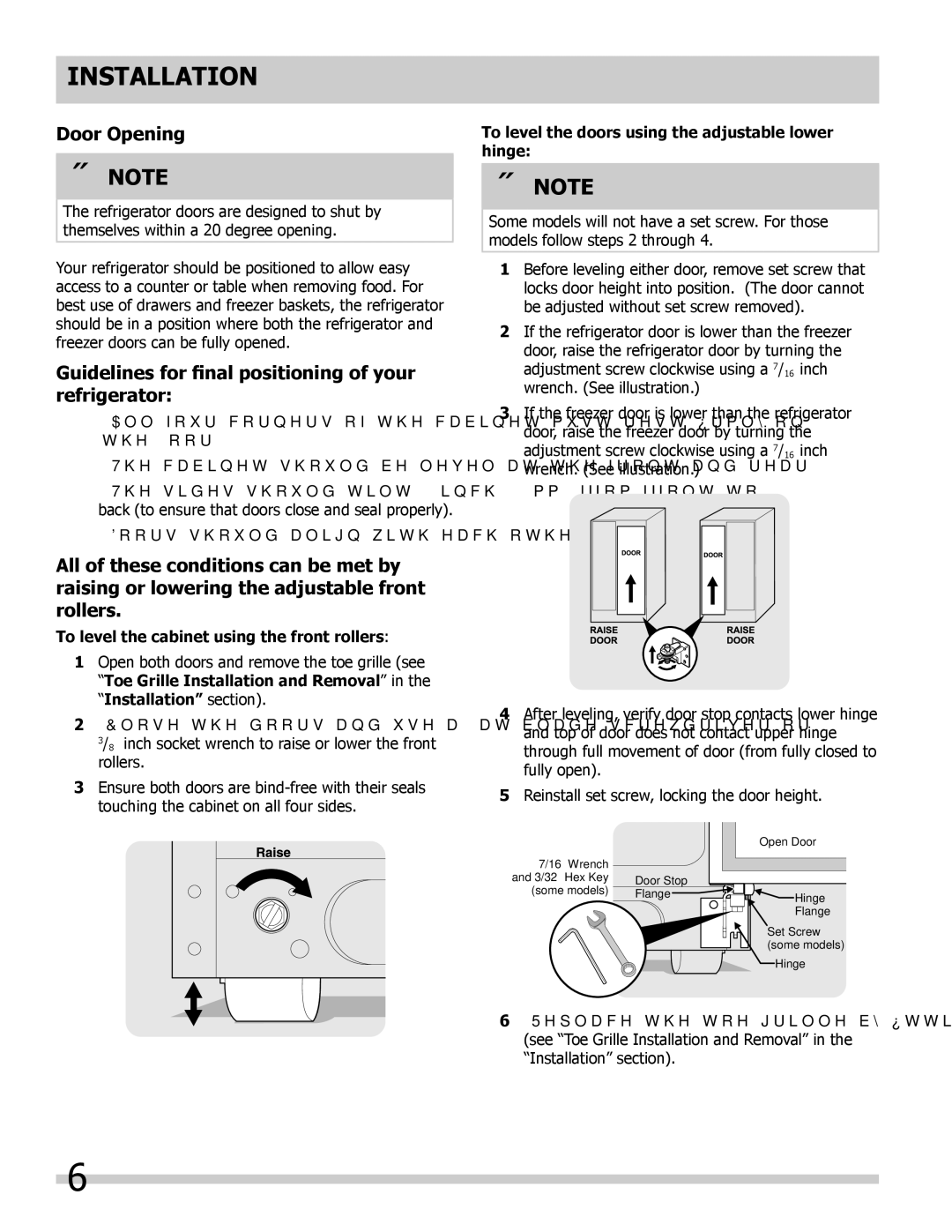 Frigidaire FFUS2613LE, FFUS2613LM, FFUS2613LP manual Door Opening, Guidelines for final positioning of your refrigerator 