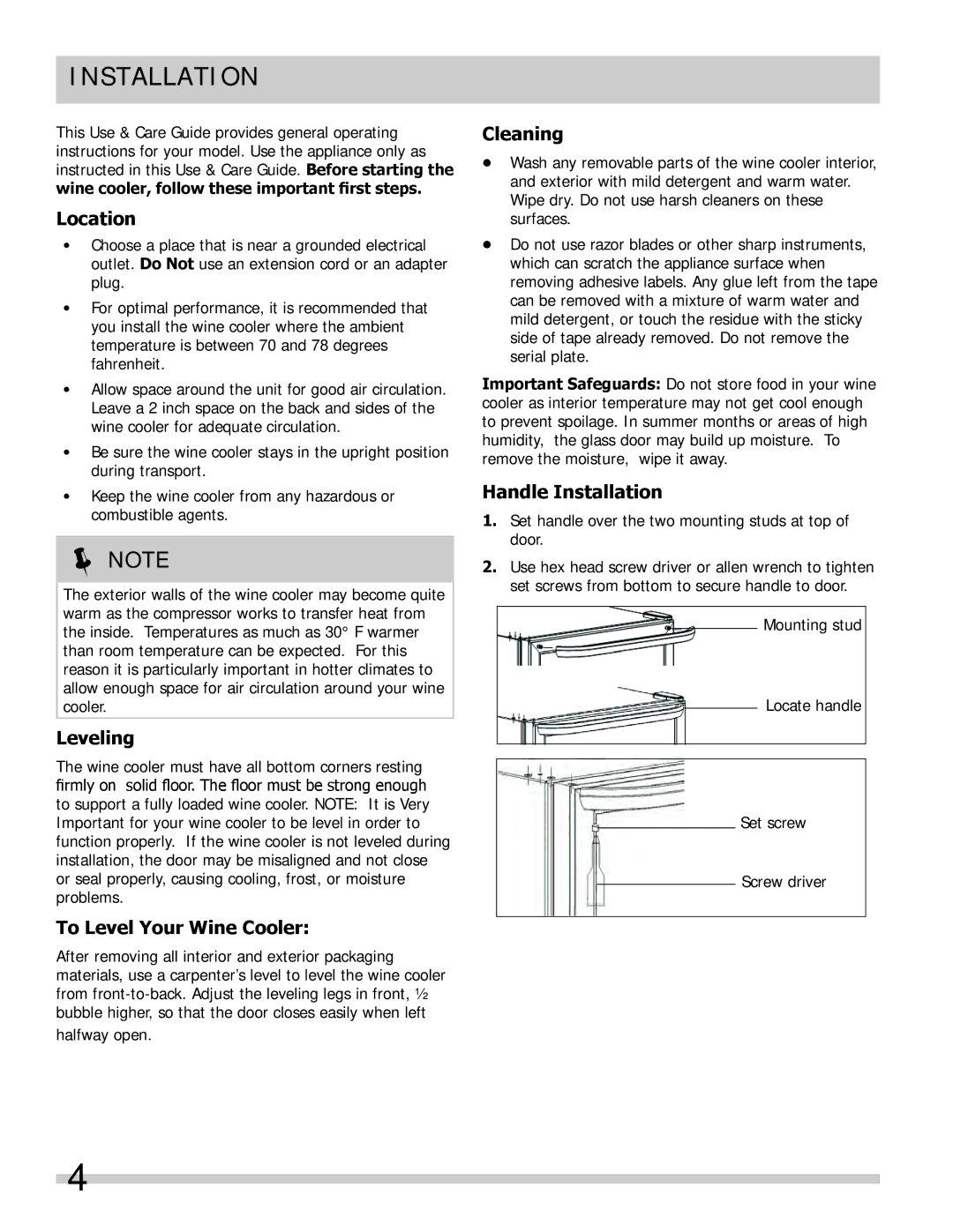 Frigidaire FFWC42F5LS, FFWC38F6LS important safety instructions Installation 