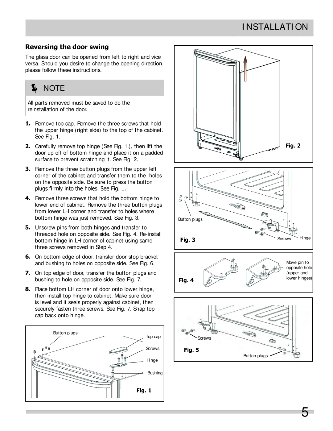 Frigidaire FFWC38F6LS, FFWC42F5LS important safety instructions Installation, Reversing the door swing 