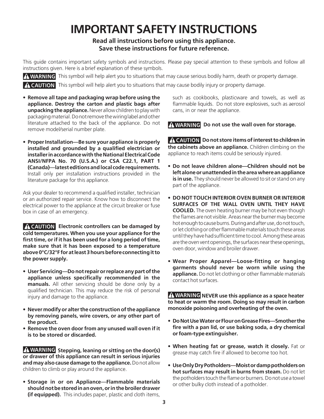 Frigidaire FGB24L2AB, FGB24S5AS, FGB24S5AB, FGB24L2AS, FGB24S5DC important safety instructions Important Safety Instructions 