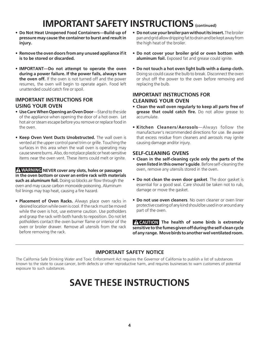 Frigidaire FGB24S5DC, FGB24S5AS, FGB24S5AB, FGB24L2AS, FGB24L2AB important safety instructions Important Safety Instructions 