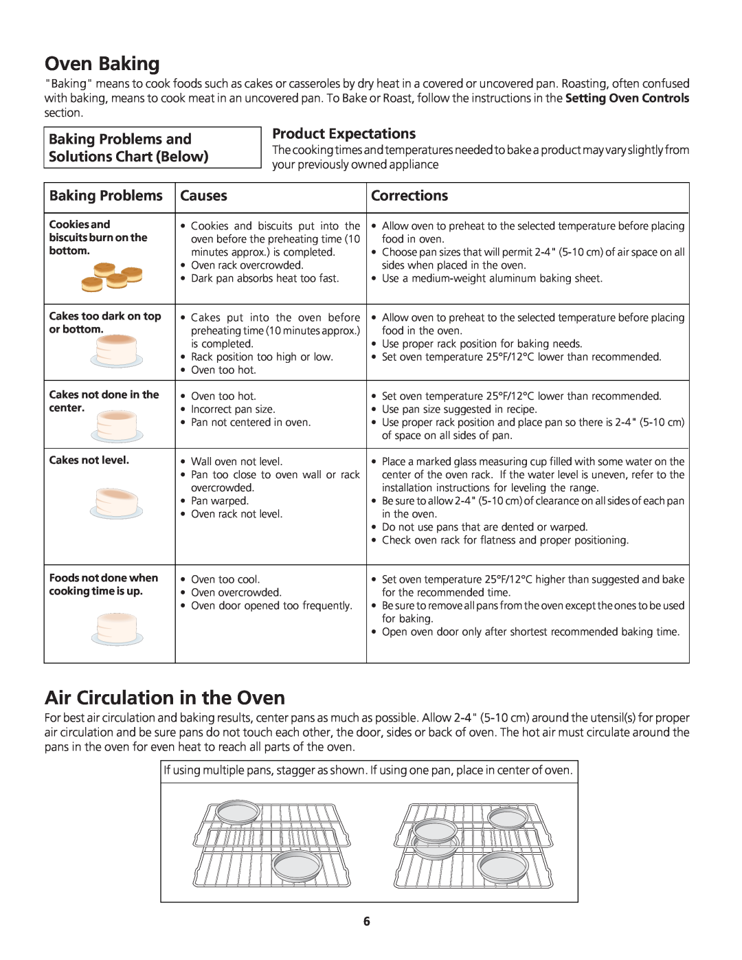Frigidaire FGB24S5AB Oven Baking, Air Circulation in the Oven, Baking Problems and Solutions Chart Below, Causes 