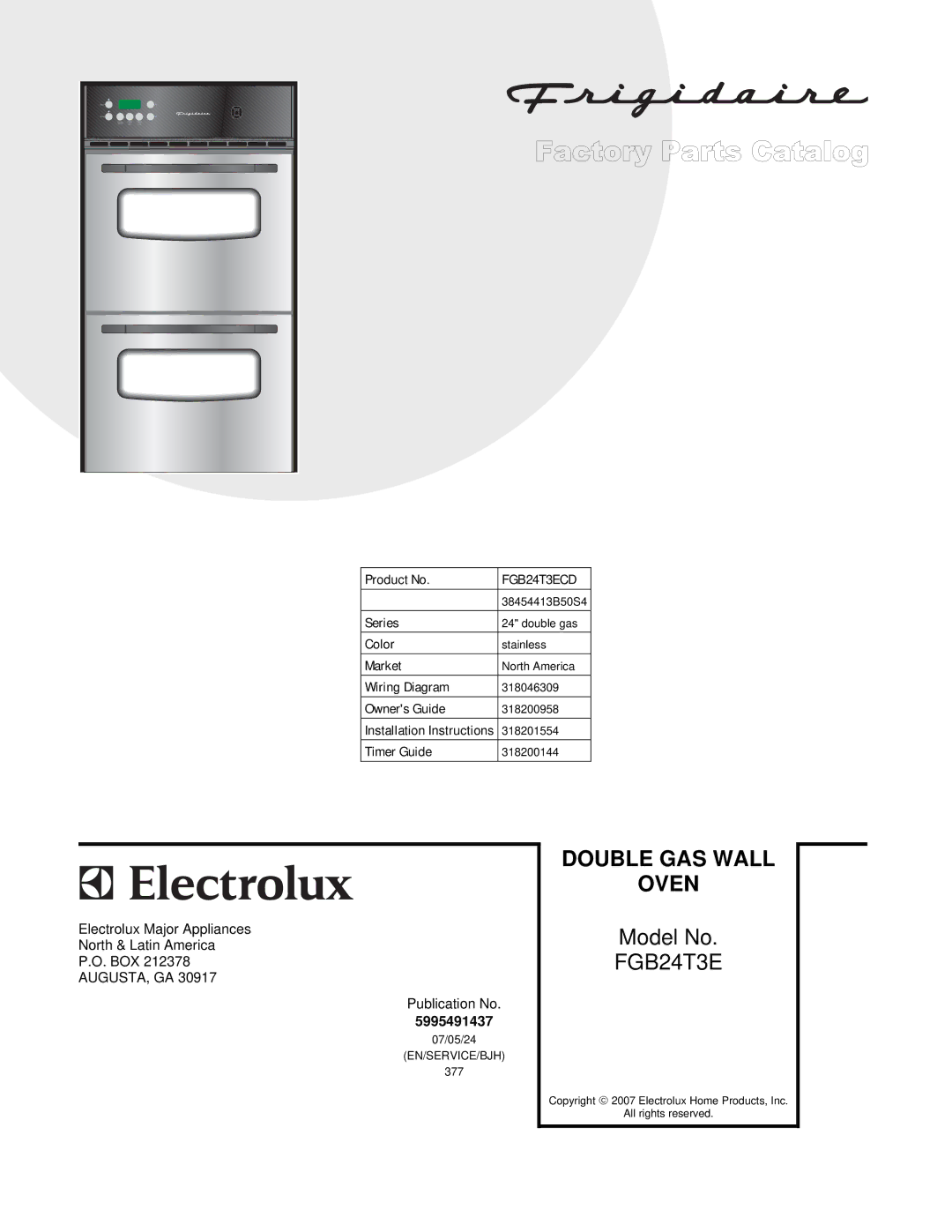 Frigidaire FGB24T3E installation instructions Oven 