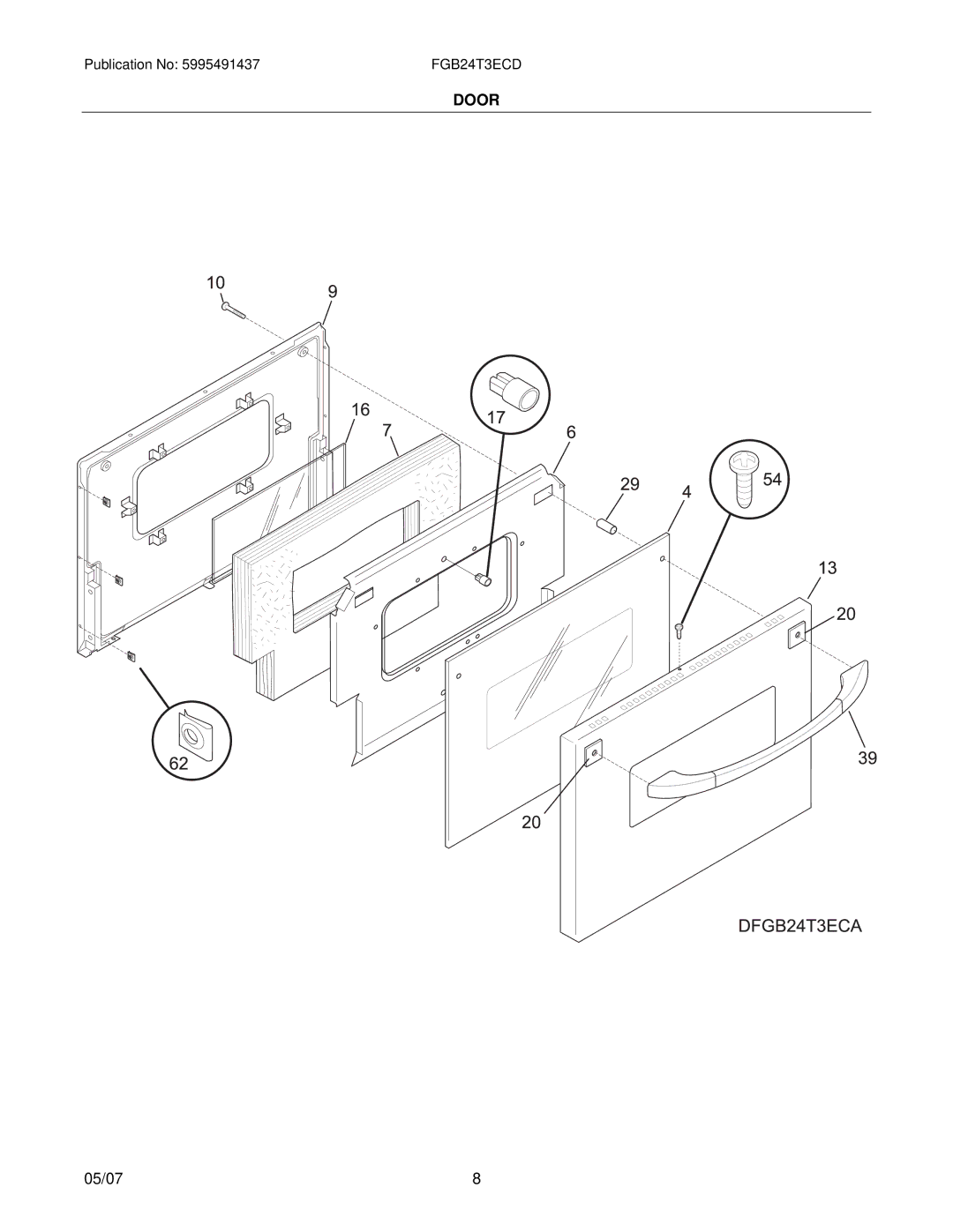 Frigidaire FGB24T3E installation instructions Door 