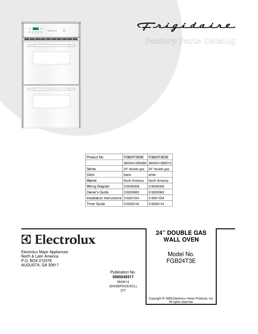 Frigidaire FGB24T3E installation instructions Double GAS 