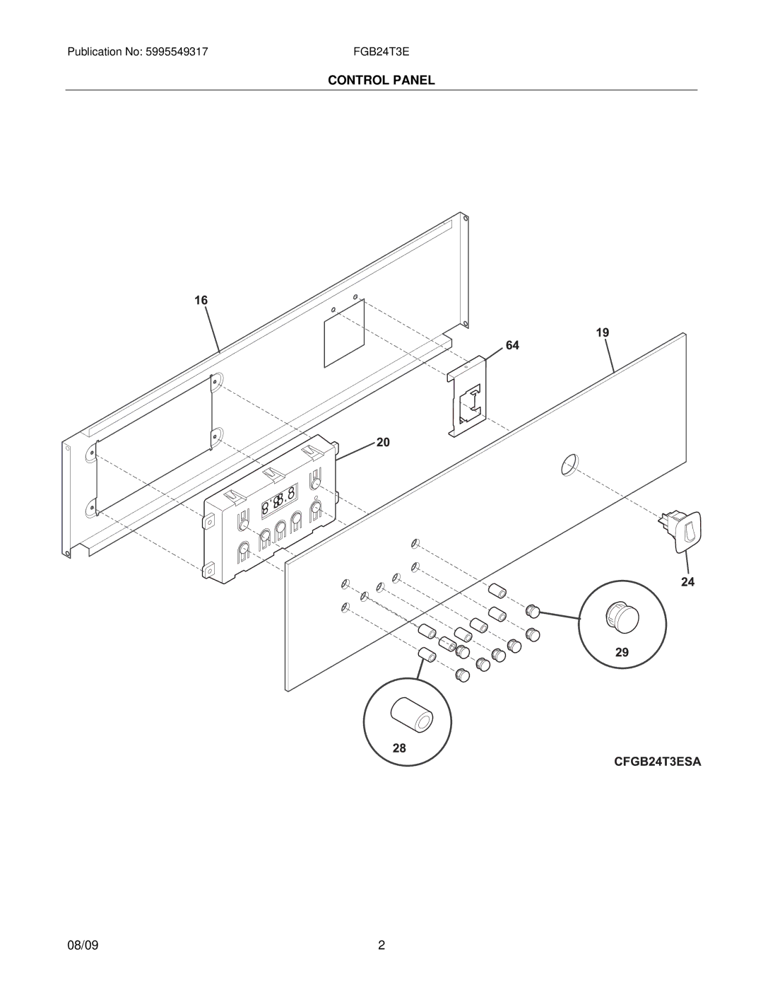 Frigidaire FGB24T3E installation instructions Control Panel 