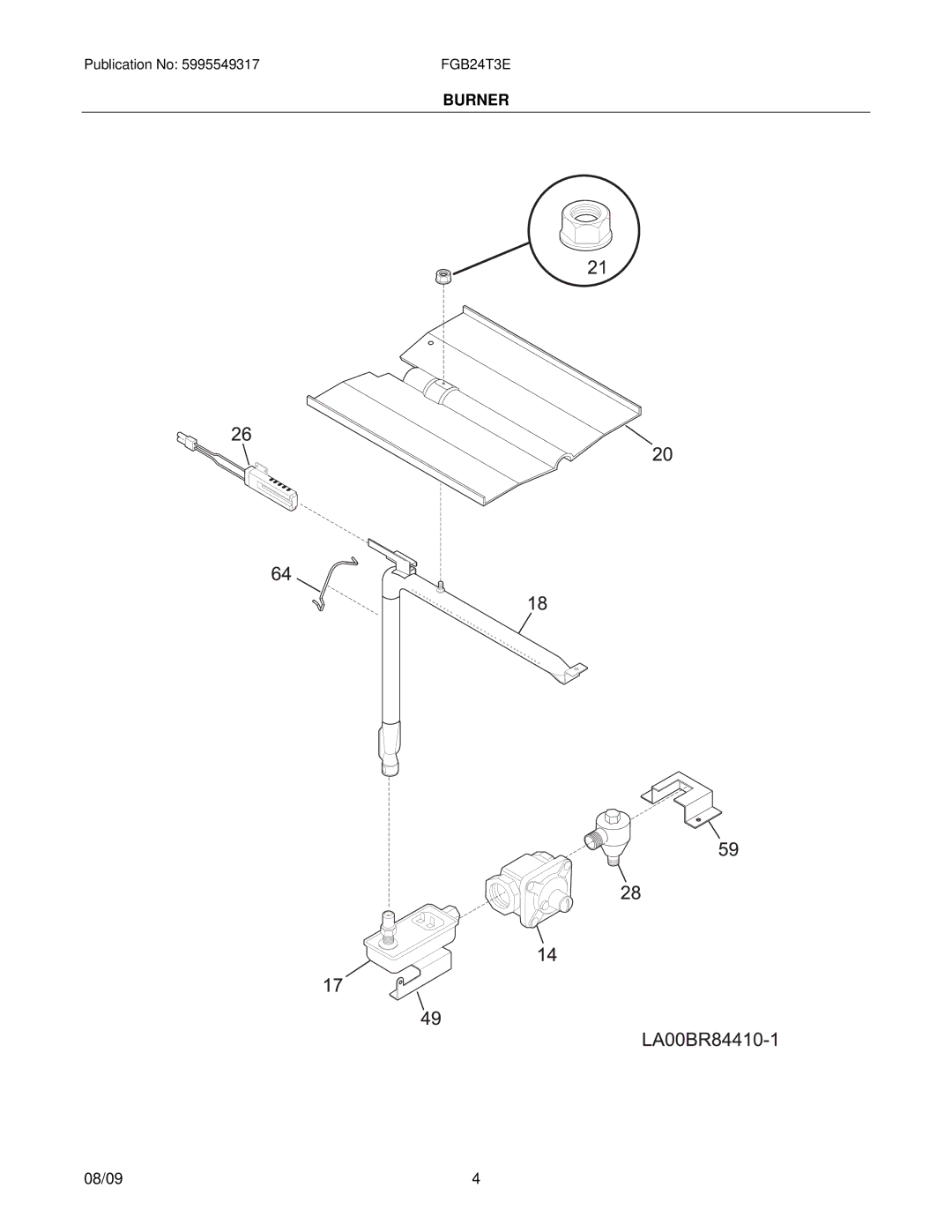 Frigidaire FGB24T3E installation instructions Burner 