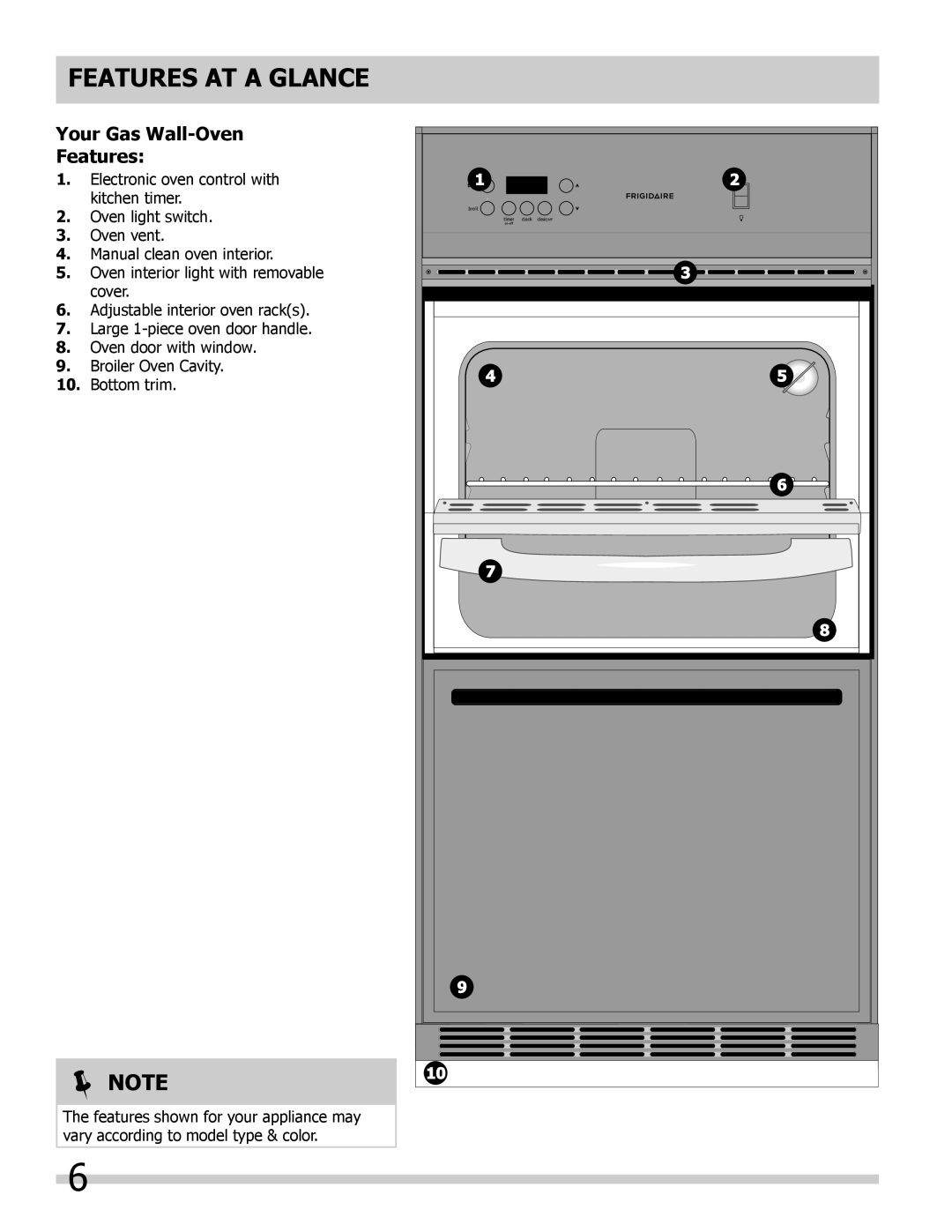 Frigidaire FGB24T3EC, FGB24T3ES, FGB24T3EB important safety instructions Features AT a Glance, Your Gas Wall-Oven Features 