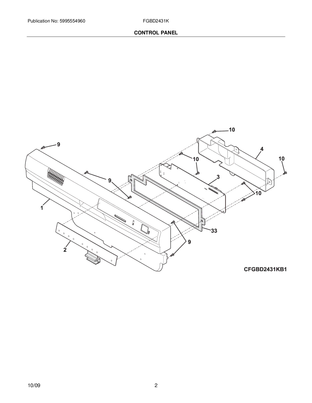 Frigidaire FGBD2431KB1 installation instructions Control Panel 