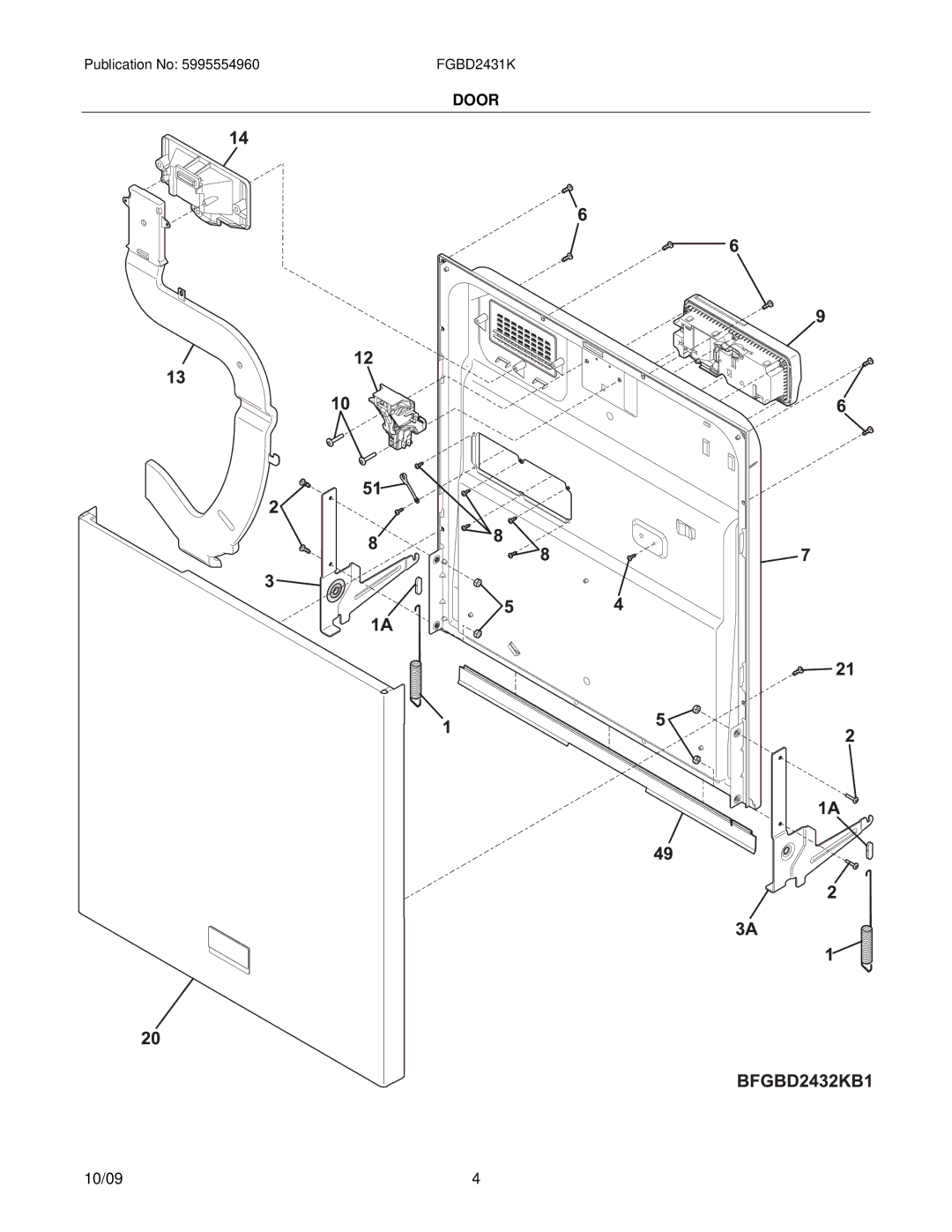 Frigidaire FGBD2431KB1 installation instructions Door 