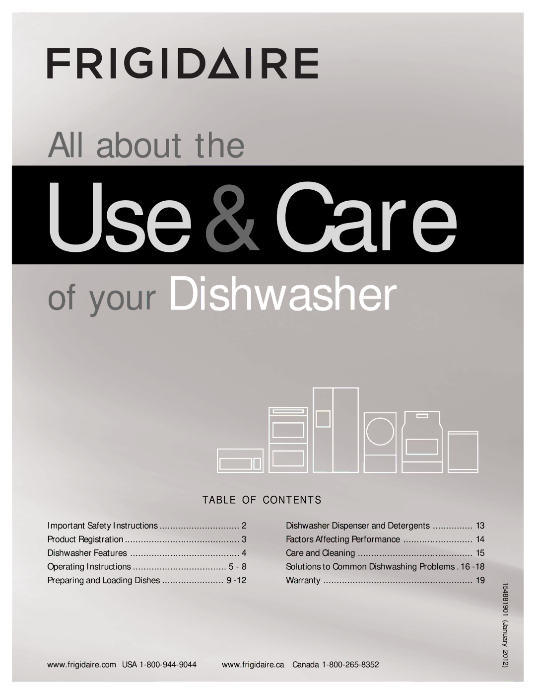 Frigidaire FGBD2431KW, FGBD2431KF, FGBD2431KB, 154881901 important safety instructions Use&Care 