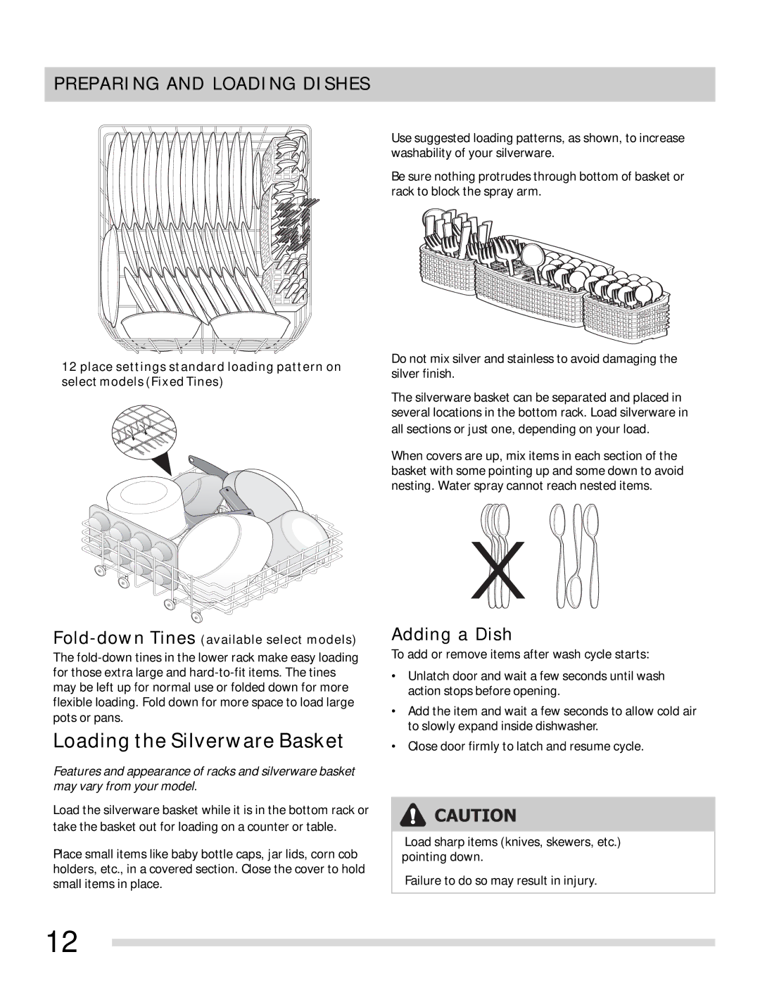 Frigidaire FGBD2431KF, FGBD2431KW, FGBD2431KB, 154881901 Loading the Silverware Basket, Adding a Dish 