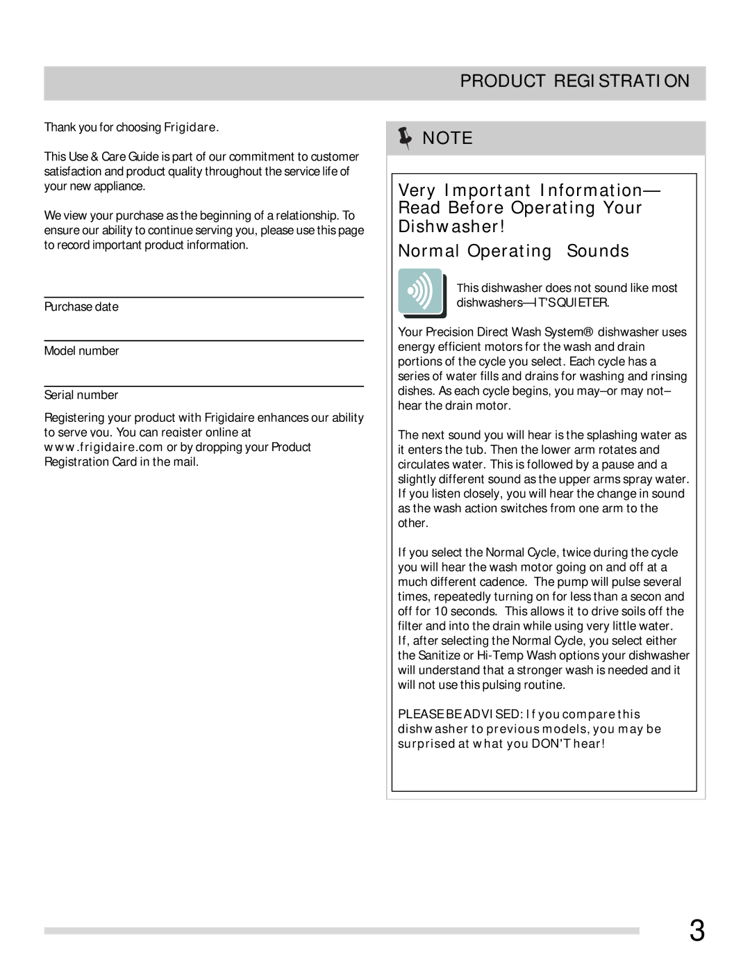 Frigidaire 154881901, FGBD2431KF, FGBD2431KW, FGBD2431KB important safety instructions Product Registration 