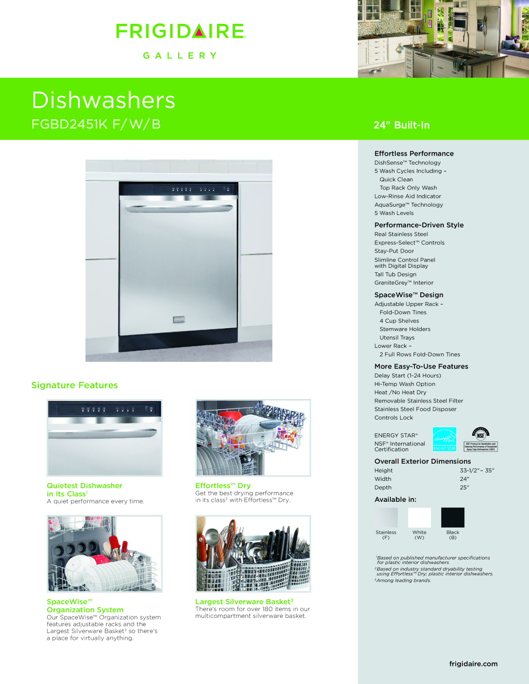 Frigidaire FGBD2451K dimensions Quietest Dishwasher Its Class1, SpaceWise Organization System, Effortless Dry 