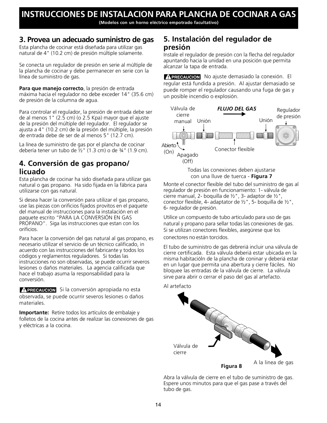 Frigidaire FGC36S5EC, 318201463 (0711) dimensions Conversión de gas propano/ licuado, Instalación del regulador de presión 