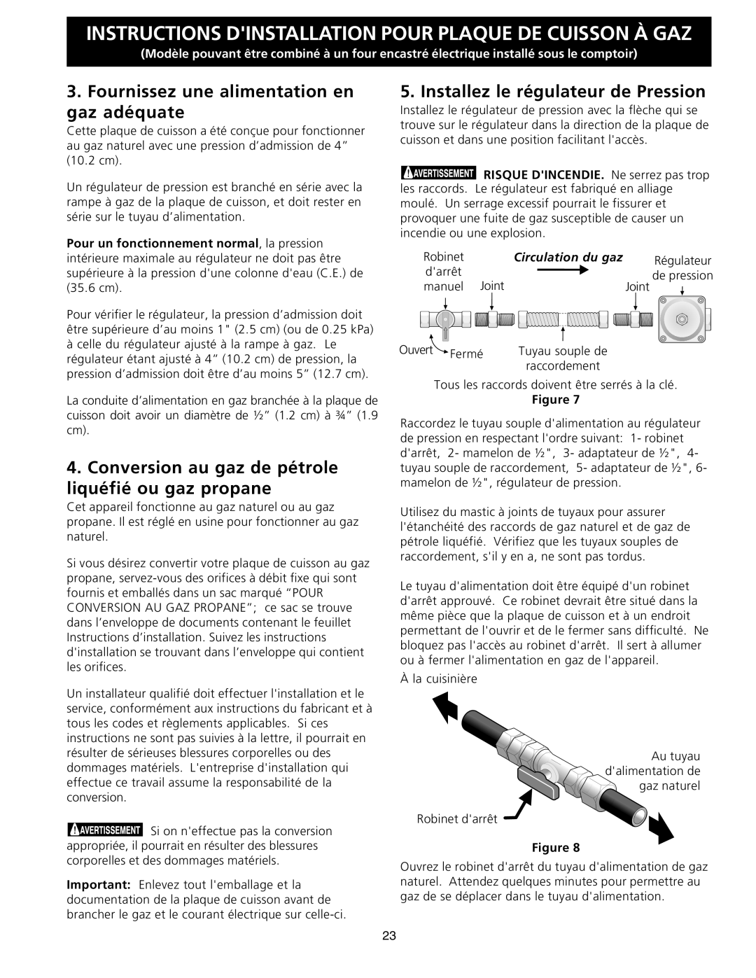 Frigidaire 318201463 (0711), FGC36S5EC Fournissez une alimentation en gaz adéquate, Installez le régulateur de Pression 