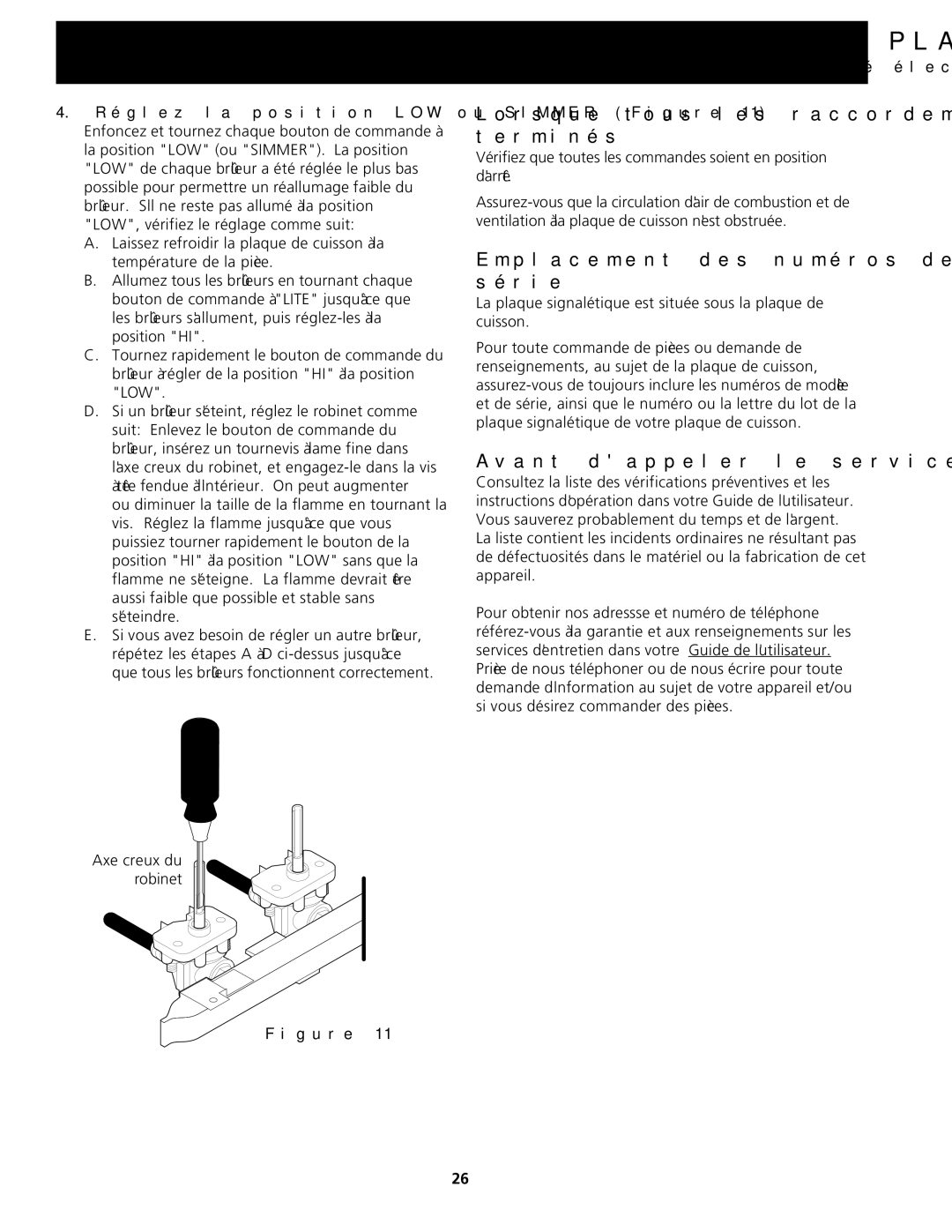 Frigidaire FGC36S5EC dimensions Lorsque tous les raccordements sont terminés, Emplacement des numéros de modèle et de série 