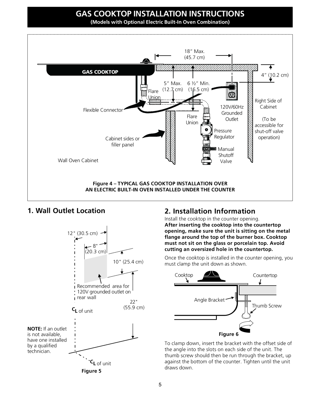 Frigidaire 318201463 (0711), FGC36S5EC dimensions Wall Outlet Location, Installation Information 