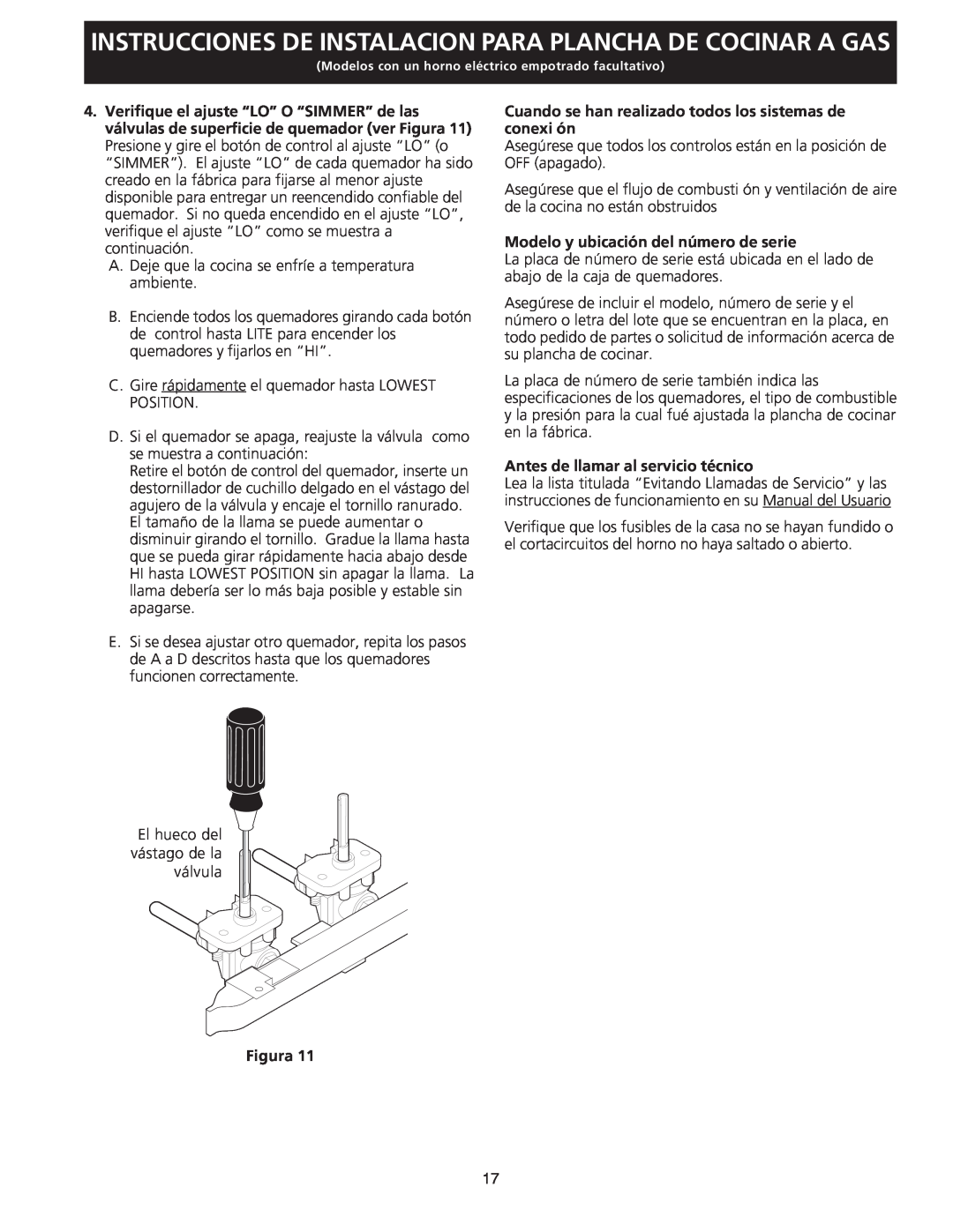 Frigidaire 318201463 (0711), FGC36S5EC dimensions Instrucciones De Instalacion Para Plancha De Cocinar A Gas, Figura 