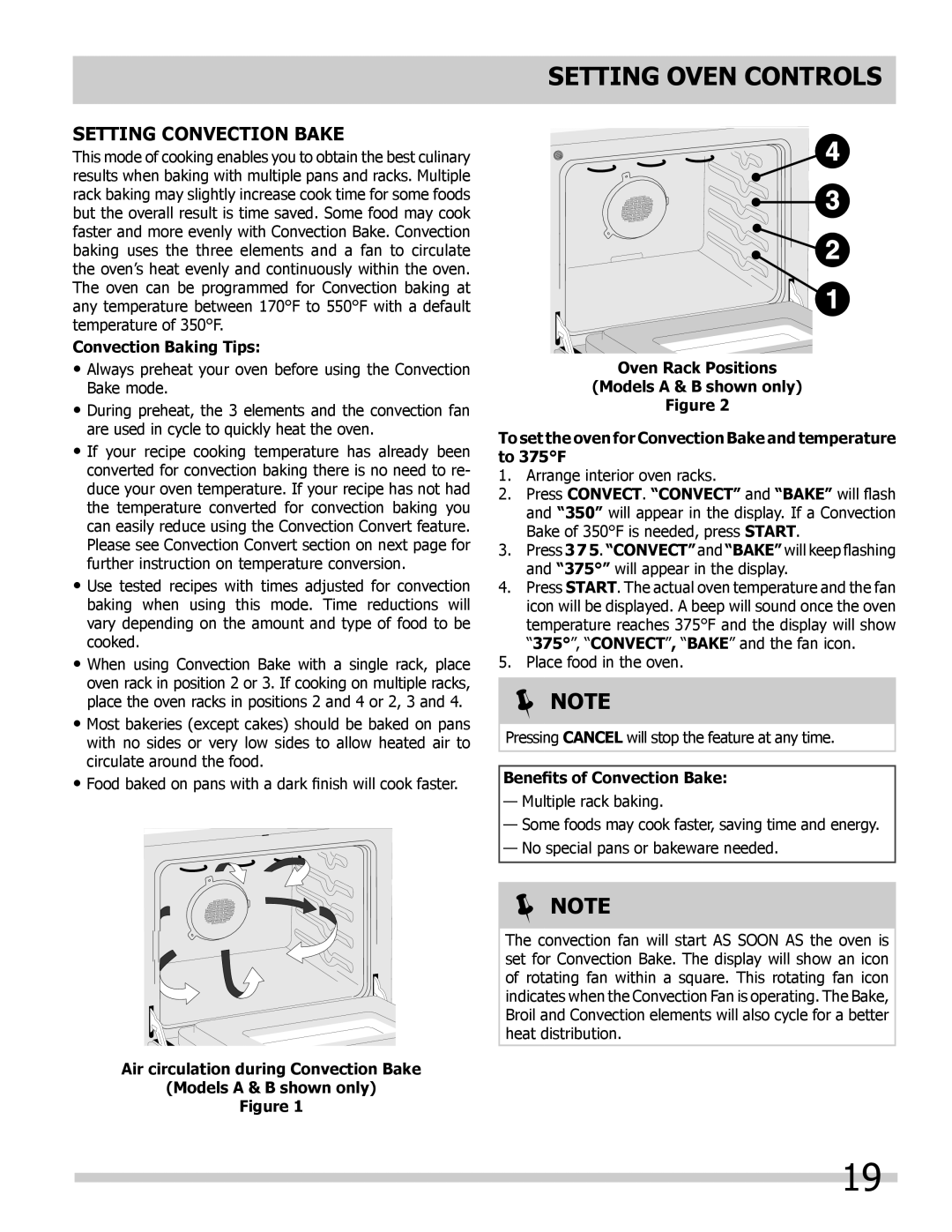 Frigidaire FPDS3085KF, FGDS3065KB, FGDS3065KW Setting Convection Bake, Convection Baking Tips, Beneﬁts of Convection Bake 