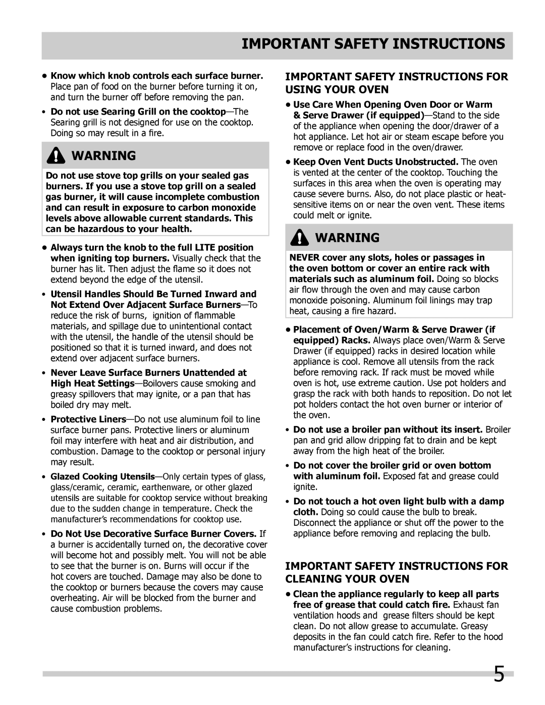 Frigidaire FGDS3065KW Important Safety Instructions For Using Your Oven, Know which knob controls each surface burner 