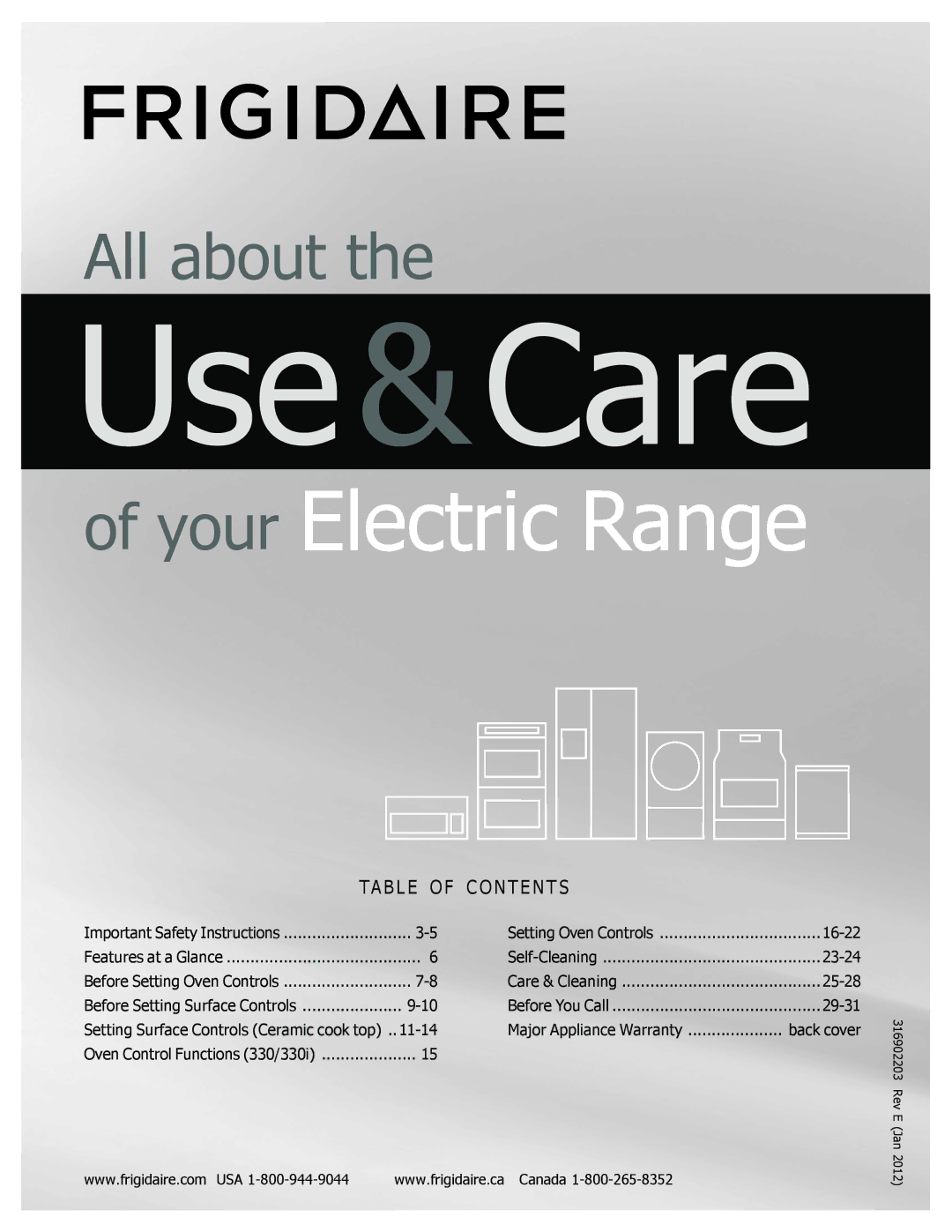 Frigidaire FGEF3030PF important safety instructions Use&Care 