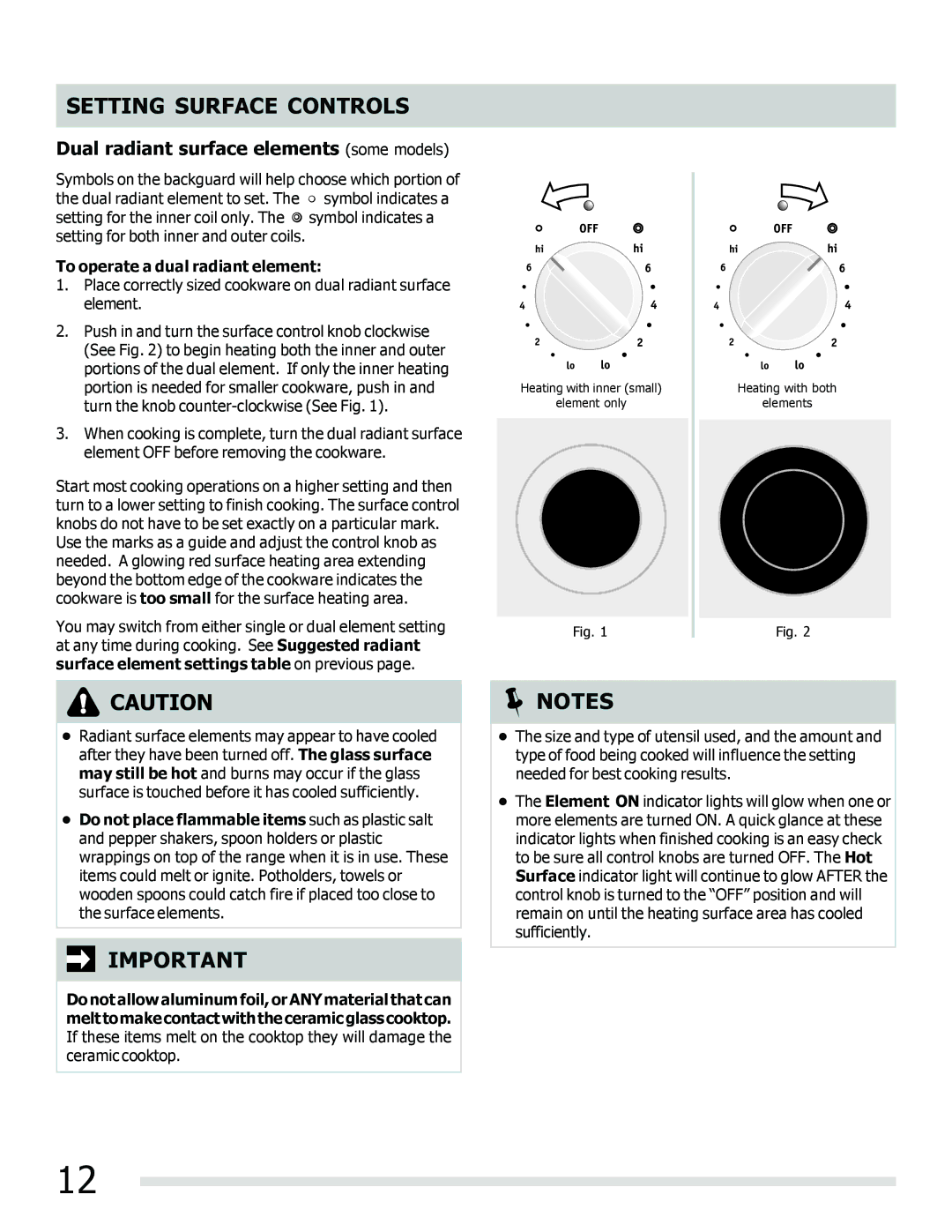 Frigidaire FGEF3030PF Dual radiant surface elements some models, To operate a dual radiant element 