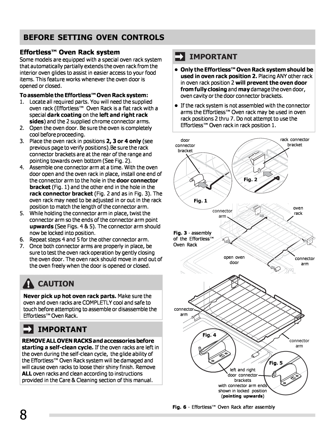 Frigidaire FGEF3030PF important safety instructions Effortless Oven Rack system, Before Setting Oven Controls 