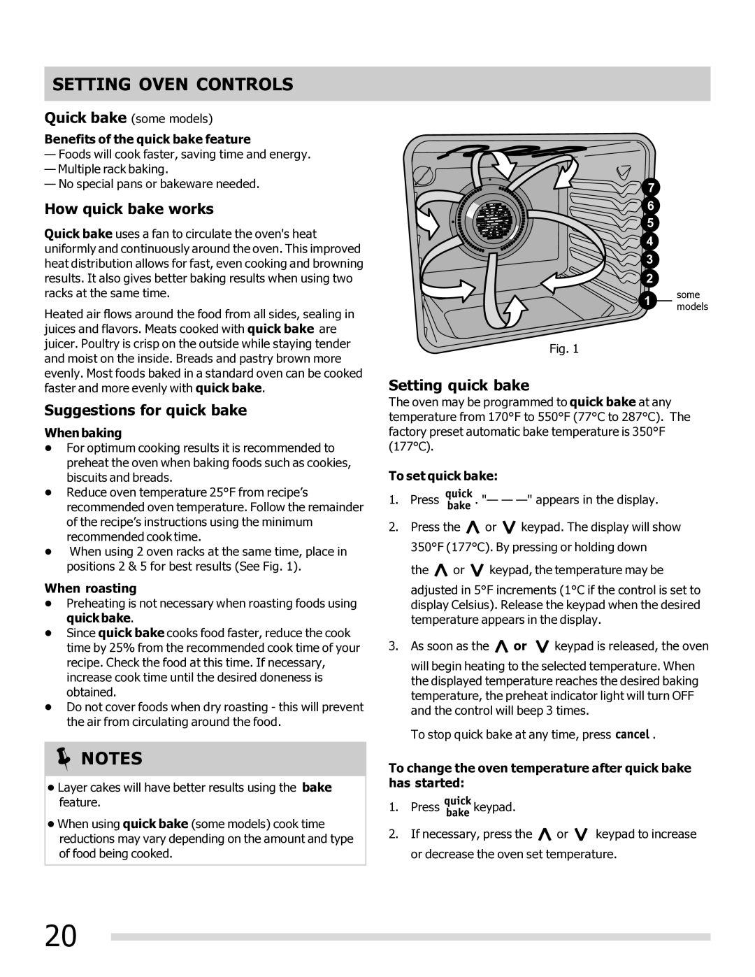 Frigidaire FGEF3032MF, FGEF3032MW, FGEF3032MB How quick bake works, Suggestions for quick bake, Setting quick bake 