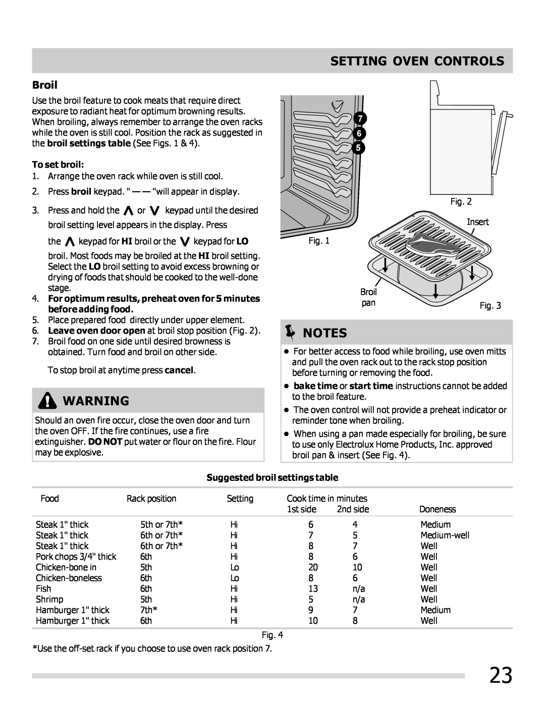 Frigidaire DGEF3041KF, FGEF3032MW, FGEF3032MB Broil, Setting Oven Controls, To set broil, Suggested broil settings table 