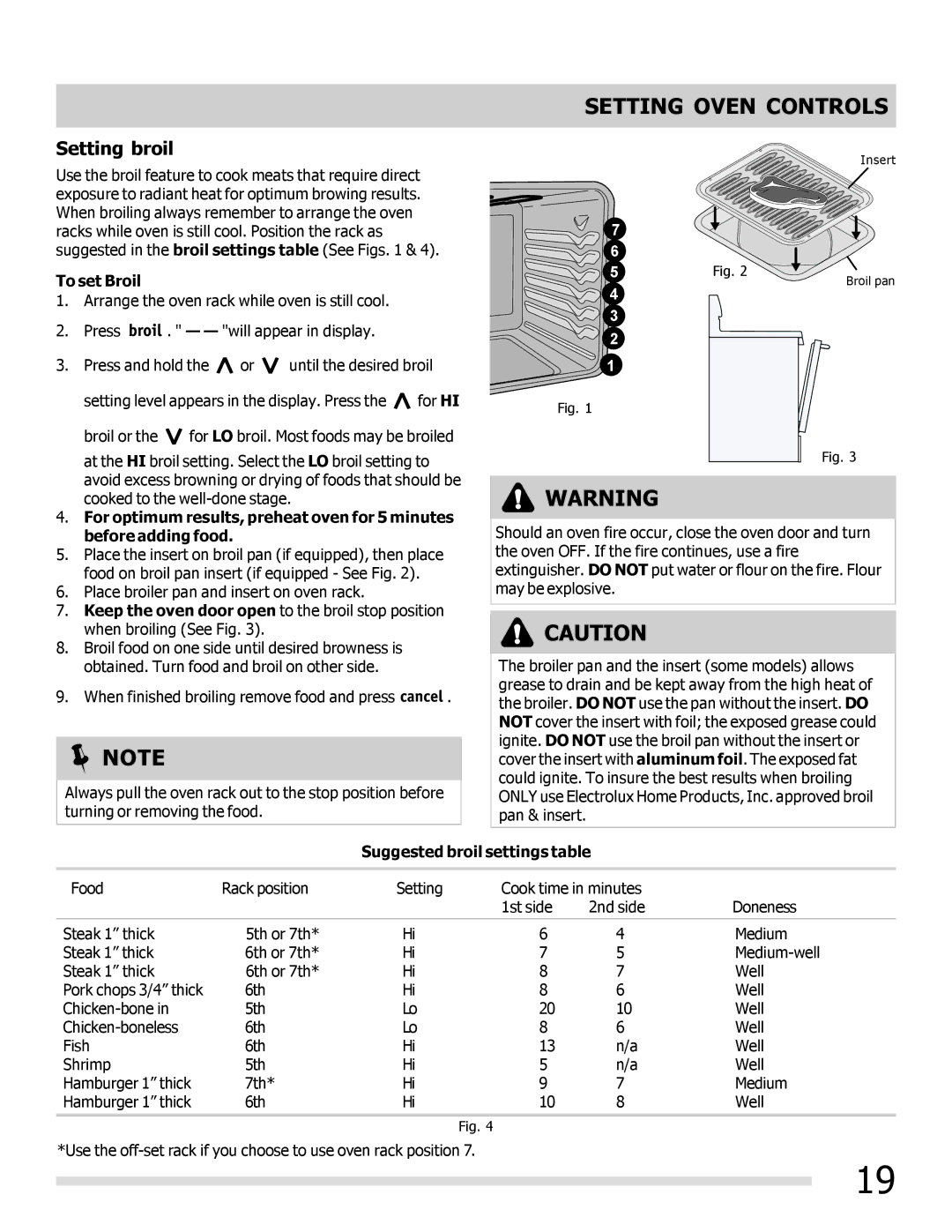 Frigidaire FGEF3041KF manual Setting broil, To set Broil, Suggested broil settings table 