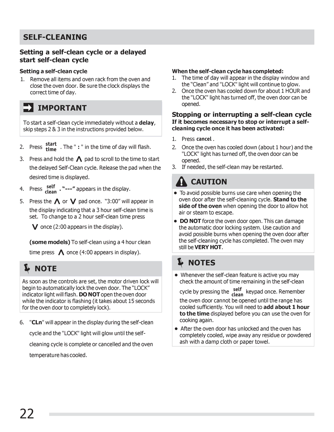 Frigidaire FGEF3041KF manual Stopping or interrupting a self-clean cycle, Setting a self-clean cycle 