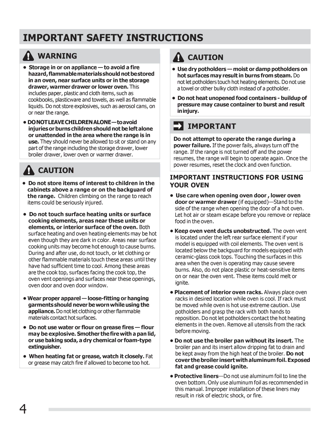 Frigidaire FGEF3041KF manual Important Instructions for Using Your Oven 